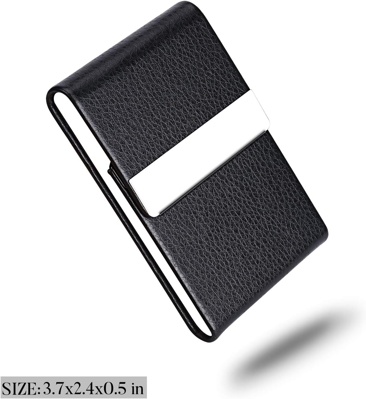 DMFLY Business Card Holder Case - PU Leather Business Card Case Name Card Holder Slim Metal Pocket Card Holder with Magnetic Shut, Black : Office Products