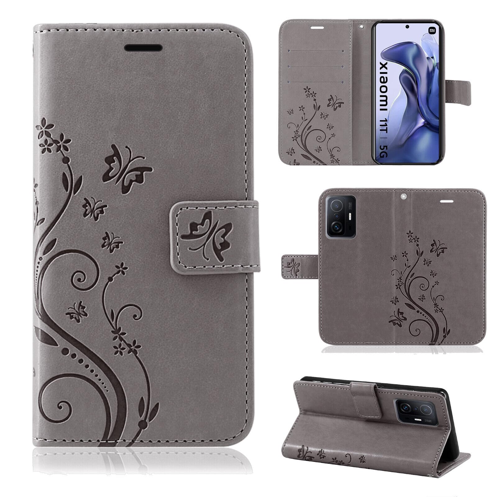 betterfon Mobile Phone Case for Xiaomi 11T / 11T Pro, Case Xiaomi 11T Pro / 11T - Flip Case Protective Mobile Phone Case with [Card Slots, Quality TPU] for Xiaomi 11T / 11T Pro Grey