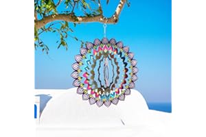 Wind Spinner 12 inch 3D Stainless Steel Multi-Color Mandala Wind Spinner Kinetic Yard Art Decorations Outdoor Garden Decor