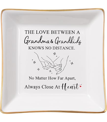 Funnywish Jewelry Dish For Grandma - Heart Shaped Ceramic Trinket Tray, Best Grandma Ever Gift