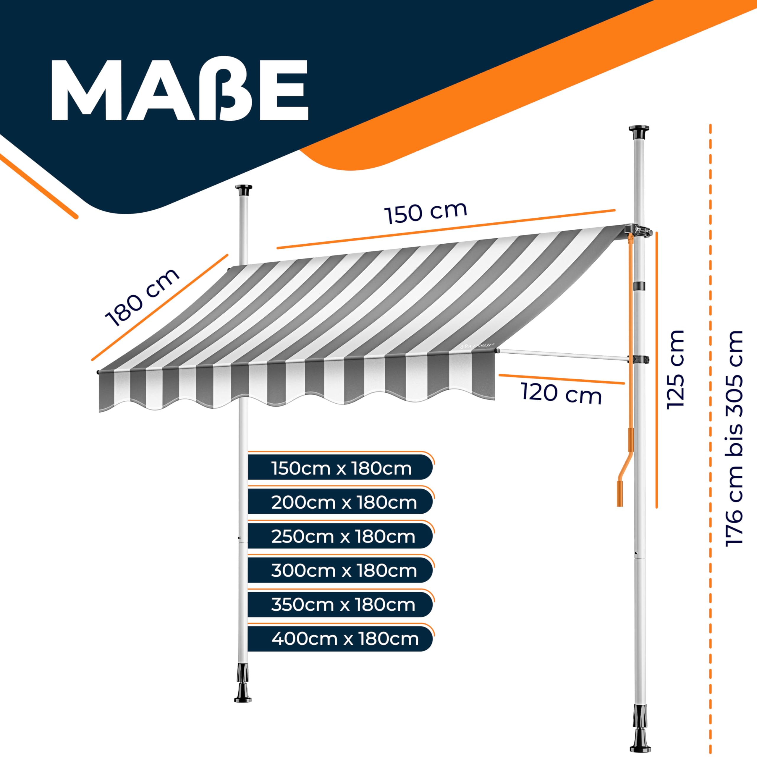 KESSER® Klemmmarkise mit Handkurbel Balkon | Balkonmarkise ohne Bohren | Markise UV-beständig höhenverstellbar & wasserabweisend | Sonnenschutz für Balkon Terrasse & Garten, Terrassenüberdachung 150cm 5