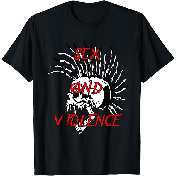 Amazon.com: Sex And Violence Tri Color Skull Mohawk T-Shirt