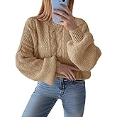 Saodimallsu Womens Oversized Cable Crewneck Sweaters 2025 Fall Long Sleeve Ribbed Knit Pullover Loose Jumper Tops