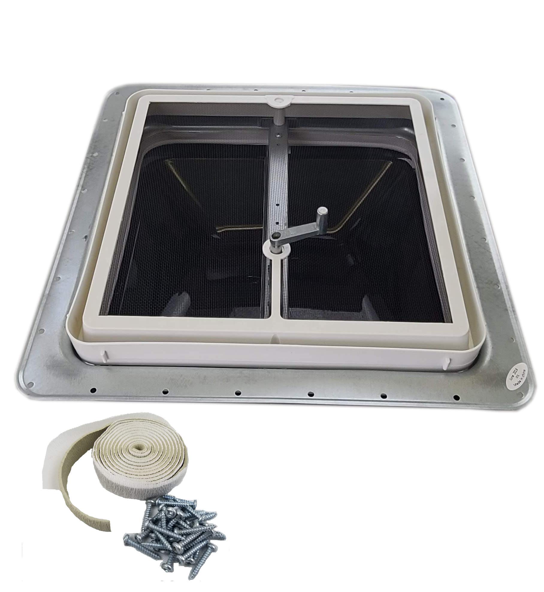 Class A Customs 14" Non-Powered RV Roof Vent with Smoke Wedge Style Lid - NO Garnish - Putty & Screws | 74111A-NGR-PS