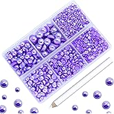 Briskbloom 3600PCS Half Pearls for Crafts & Scrapbooking, Violet Purple AB Flatback Pearls for Nail Art & Tumblers, 2mm-8mm