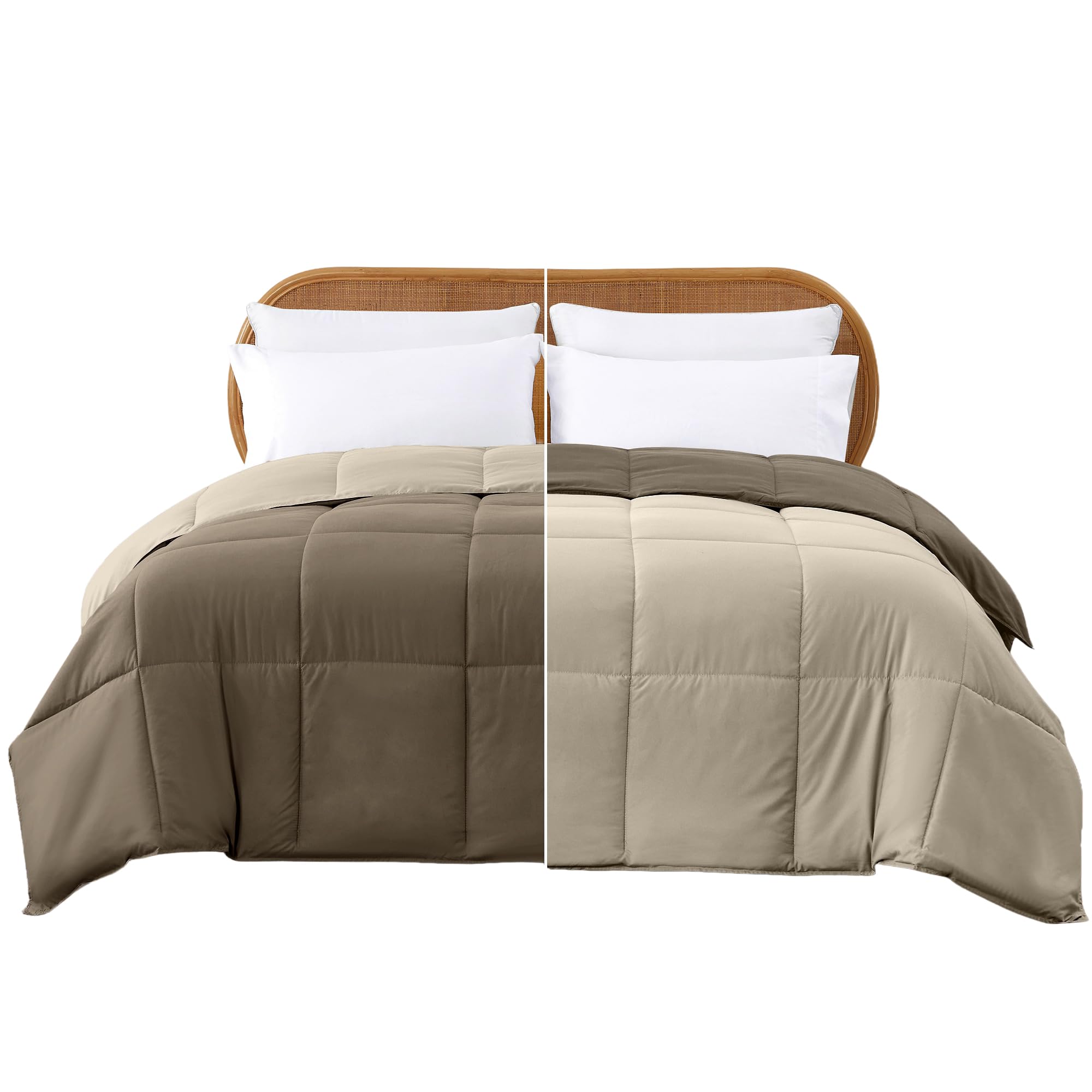 Modern Threads Down Alternative Microfiber Quilted Reversible Comforter & Duvet Insert - Soft, Comfortable Alternative to Goose Down - Bedding for All Seasons Stone/Champagne Twin