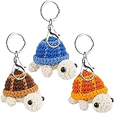 AUEAR, 3 Pack Turtle Crochet Keychain Handmade Knitting Cute Sea Animal Key Ring for Car Key Handbag Decoration (Blue & Yellow & Brown)