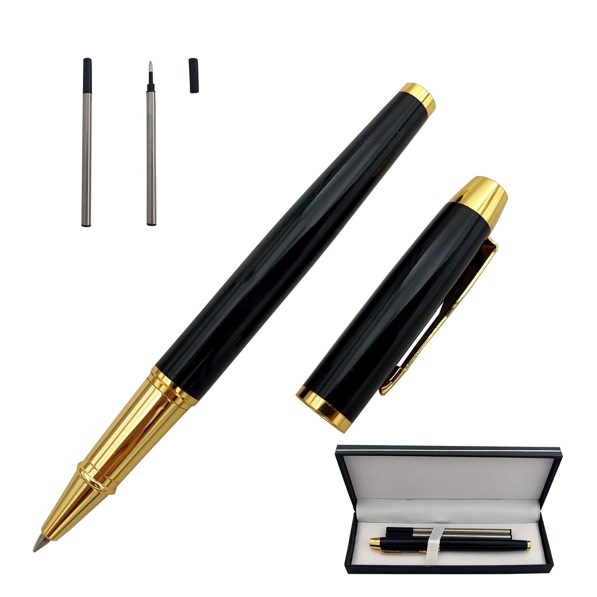 Accod Metal Ballpoint Pen Rollerball Pen Signature Pen with Two 0.5MM Black Pen Refills,Gift Pen for Colleagues and Family,Gift Boxed (Black)