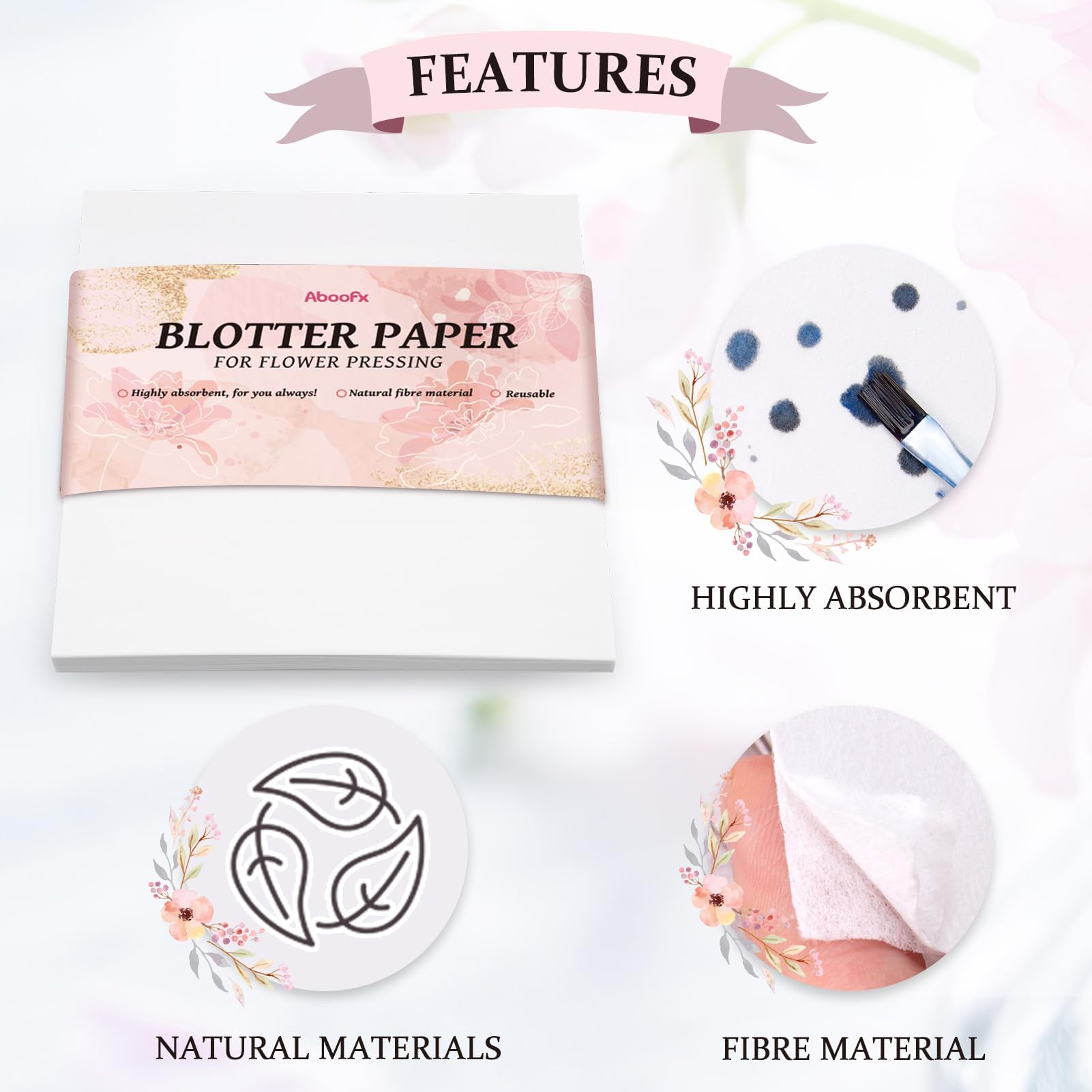 Aboofx 26 Sheets Blotting Paper for Flower Press, 9 x 9 inch Highly Absorbent and Reusable Blotter Papers for Flower Pressing, Flower Press Paper Sheets