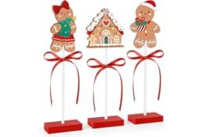 SERELIY 3 Pieces Christmas Table Decorations Wooden Gingerbread Man Set,Cute Christmas Tiered Tray Decor for Home Office Kitchen Tables (Gingerbread)