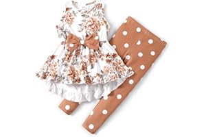PATPAT Toddler Girl 2 Piece outfits Sleeveless Ruffle Hem and Floral Pants Leggings Set for Girls