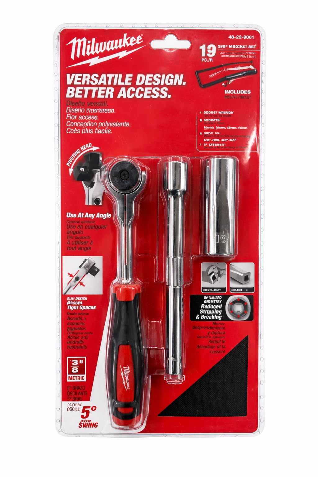 Milwaukee MHT48229001 Tradesman 3/8in Ratchet Set 12 Piece , Red