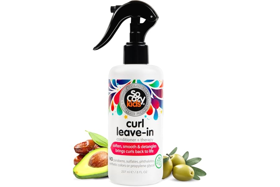 So Cozy Leave In Conditioner Spray (8 Fl Oz) Paraben-Free Detangler for Kids’ Curly Hair, Deep Conditioner & Tangle-Free Curls, Gentle & Nourishing with Keratin, Vitamin B5, Olive Oil & Jojoba Oil