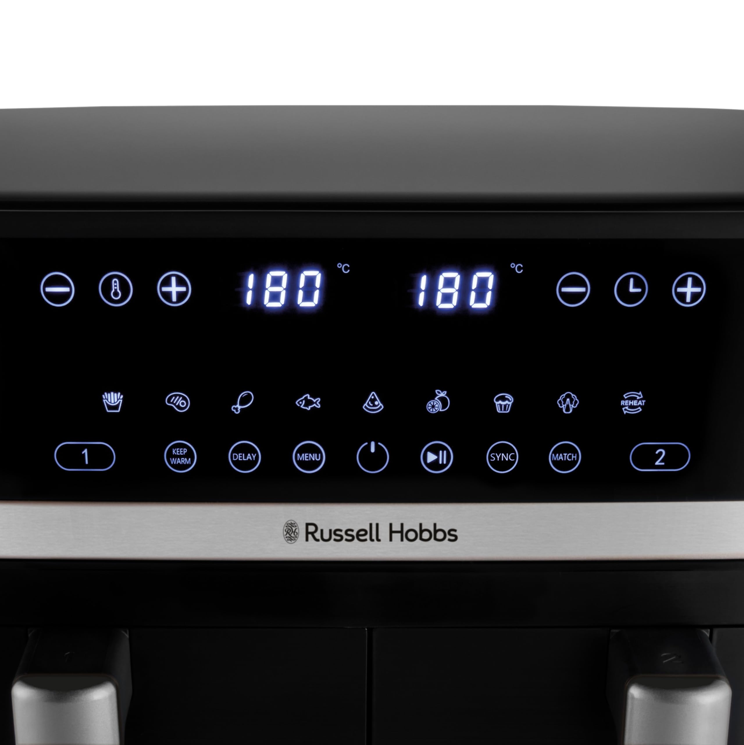 Russell Hobbs Heißluftfritteuse 2 Kammern 9L Rapid AirFryer [2 Fächer je 4,5l, sehr leiser Betrieb, 9 Programme] SatisFry Fritteuse (spülmaschinenfest, Match & Synchronisierungsfunktion) 27681-56 4