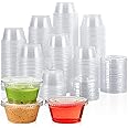 200 Sets 2 oz Disposable Plastic Portion Cups with Lids, Small Plastic Condiment Containers for Sauce, 2 oz Jelly Shot Cups