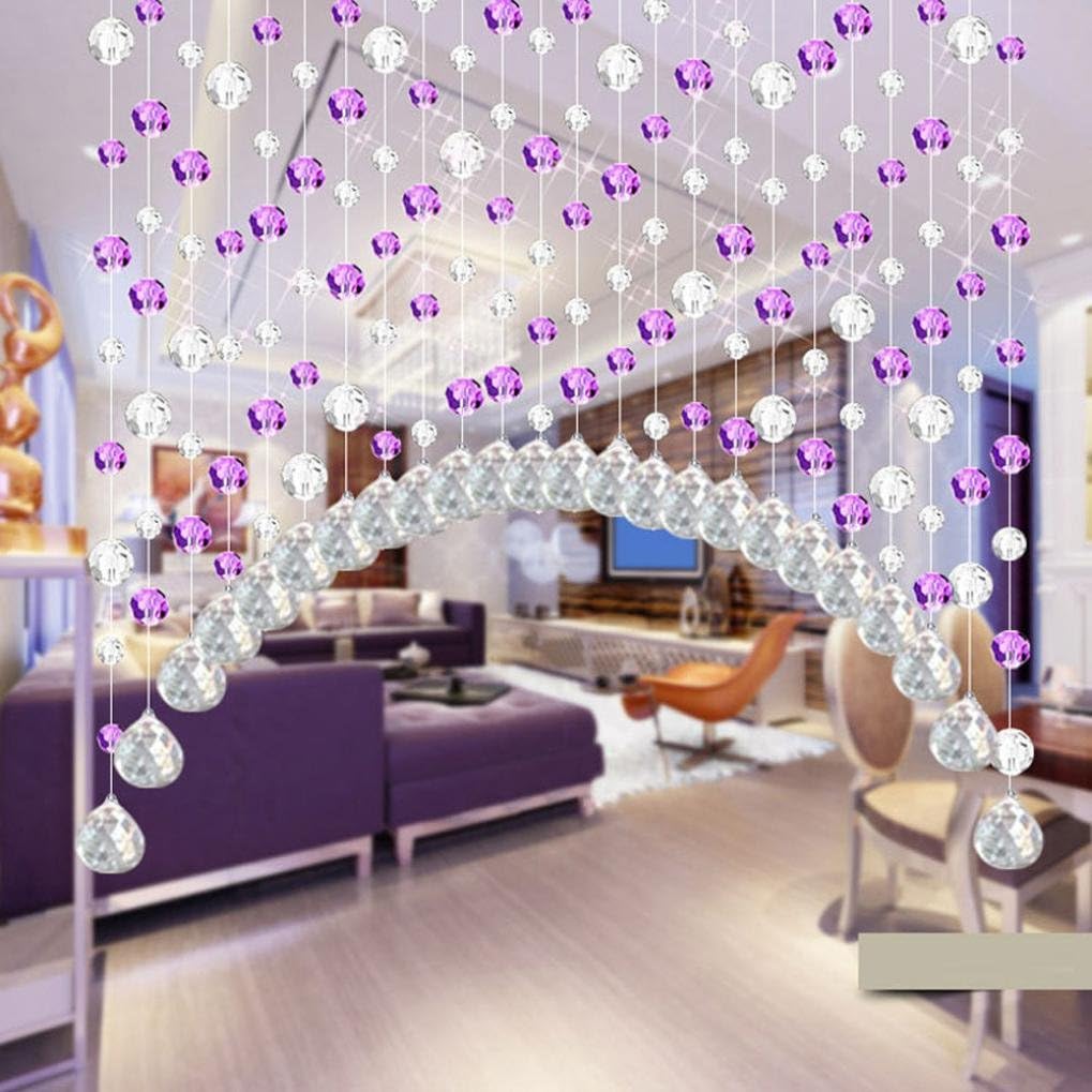 Hot Sale!!1PCs Luxury Crystal Glass Bead Curtain,Living Room Bedroom Window Door Wedding Decor Length - 1M (C:Purple)