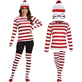 Gumyawl Adult Red and White Striped Shirt Women Funny Halloween Costumes Shirt Hat Socks and Glasses Suits