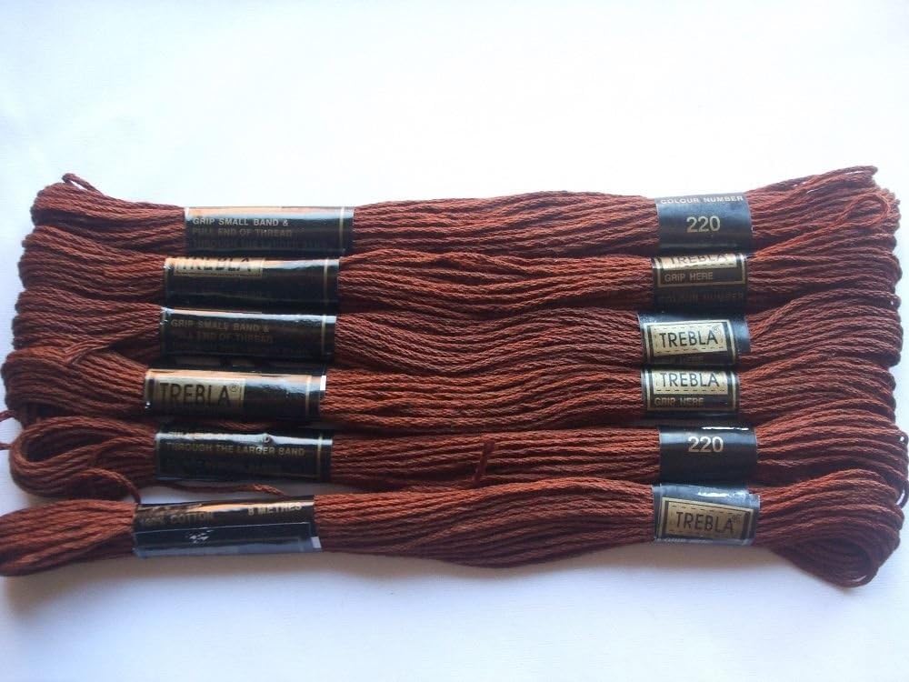 Trebla Pack of 6 Embroidery Thread/Skeins - 8m - Dark Brown - Col. 220