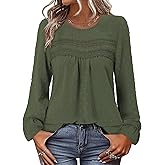 BETTE BOUTIK Womens Boho Fall Long Sleeve Shirts Crewneck Dressy Casual Blouses Trendy Flowy Tops