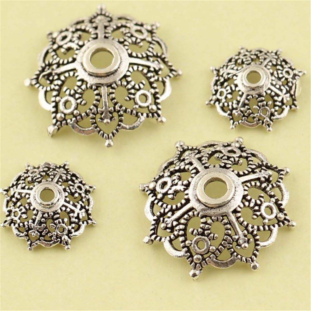 MFMei Tibetan Style Sterling Silver Hollow Bead Caps, Flower Caps, 10-16mm (CY003) (16mm)