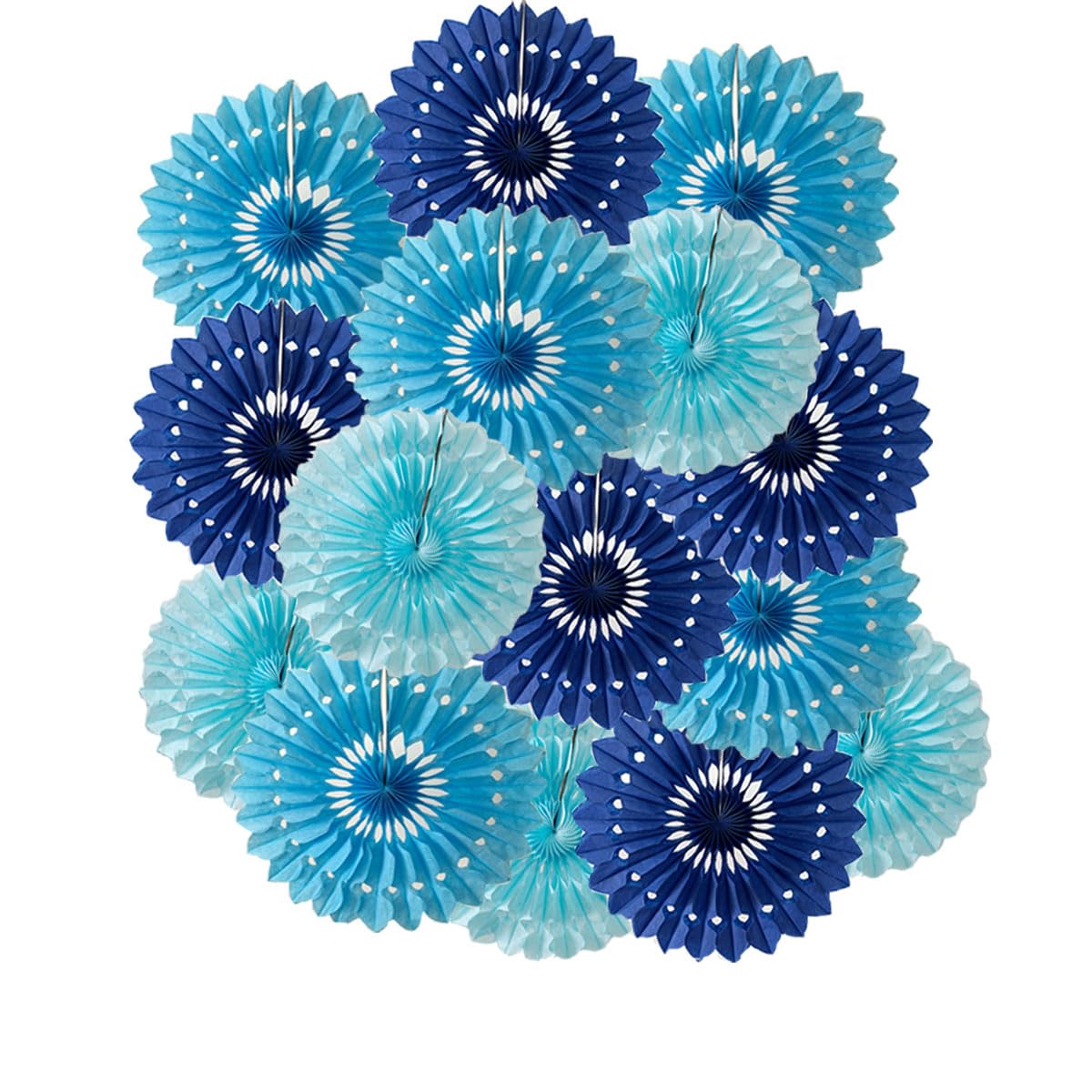 Photo 1 of 15pcs 6'' 8'' 10'' Paper Fans Set - Blue Tissue Paper Fans Decor for Party, Birthday, Wedding Events