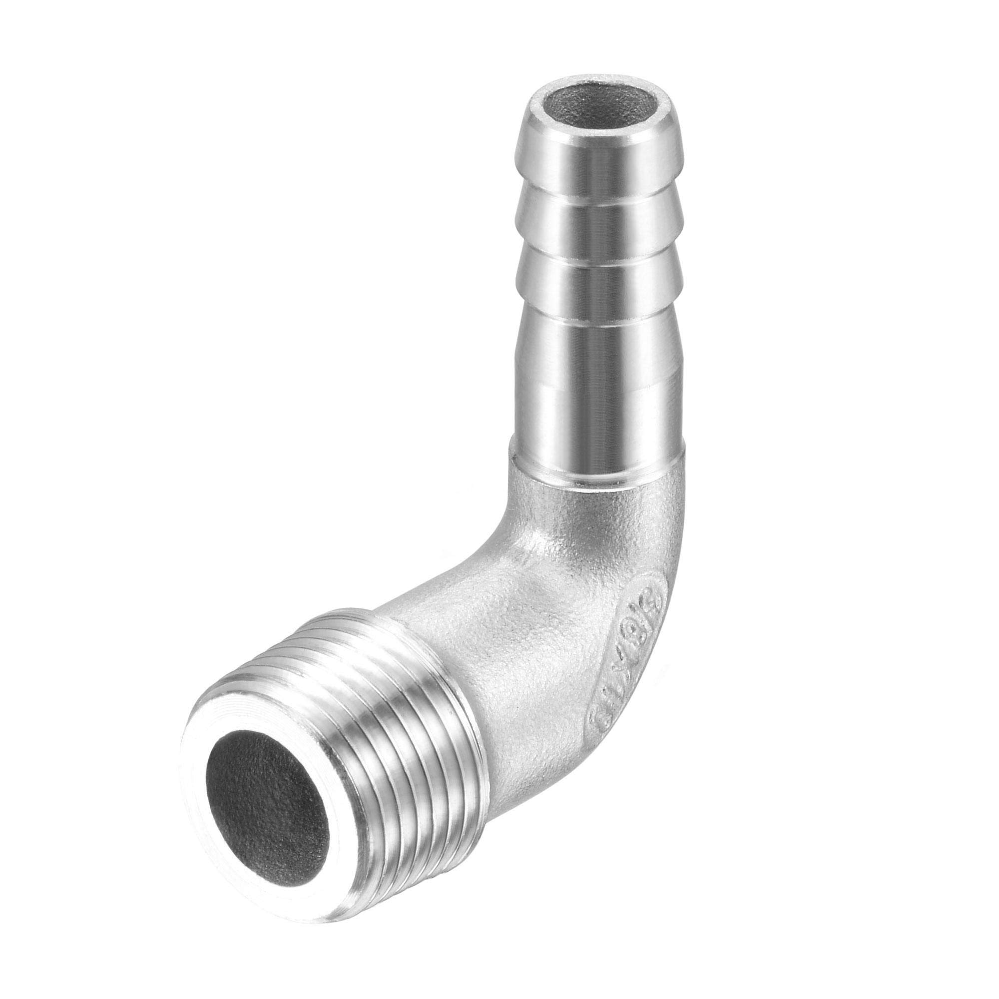 sourcing map 304 Stainless Steel Hose Barb Fitting Elbow, 10mm Barbed x G3/8 Male Pipe Connector Adapter for Water Fuel Air