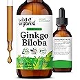Wild & Organic Ginkgo Biloba Tincture - Brain & Focus Support with Ginkgo Leaf Supplement - Vegan, Sugar & Alcohol-Free Herbal Extract Tincture - 2 fl oz