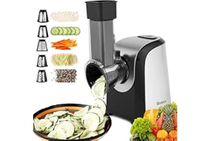 Homdox Electric Cheese Grater 5 in 1 Professional Electric Shredder Vegetable Silcer 150W One-Touch Control Salad Maker for Cheese, Chocolate, Fruits, Vegetables, Electric Grater