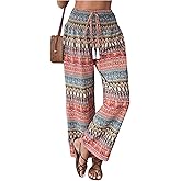 SHENHE Women's Bohemian Graphic Palazzo Pants Elastic Wide Leg High Waisted Boho Trousers