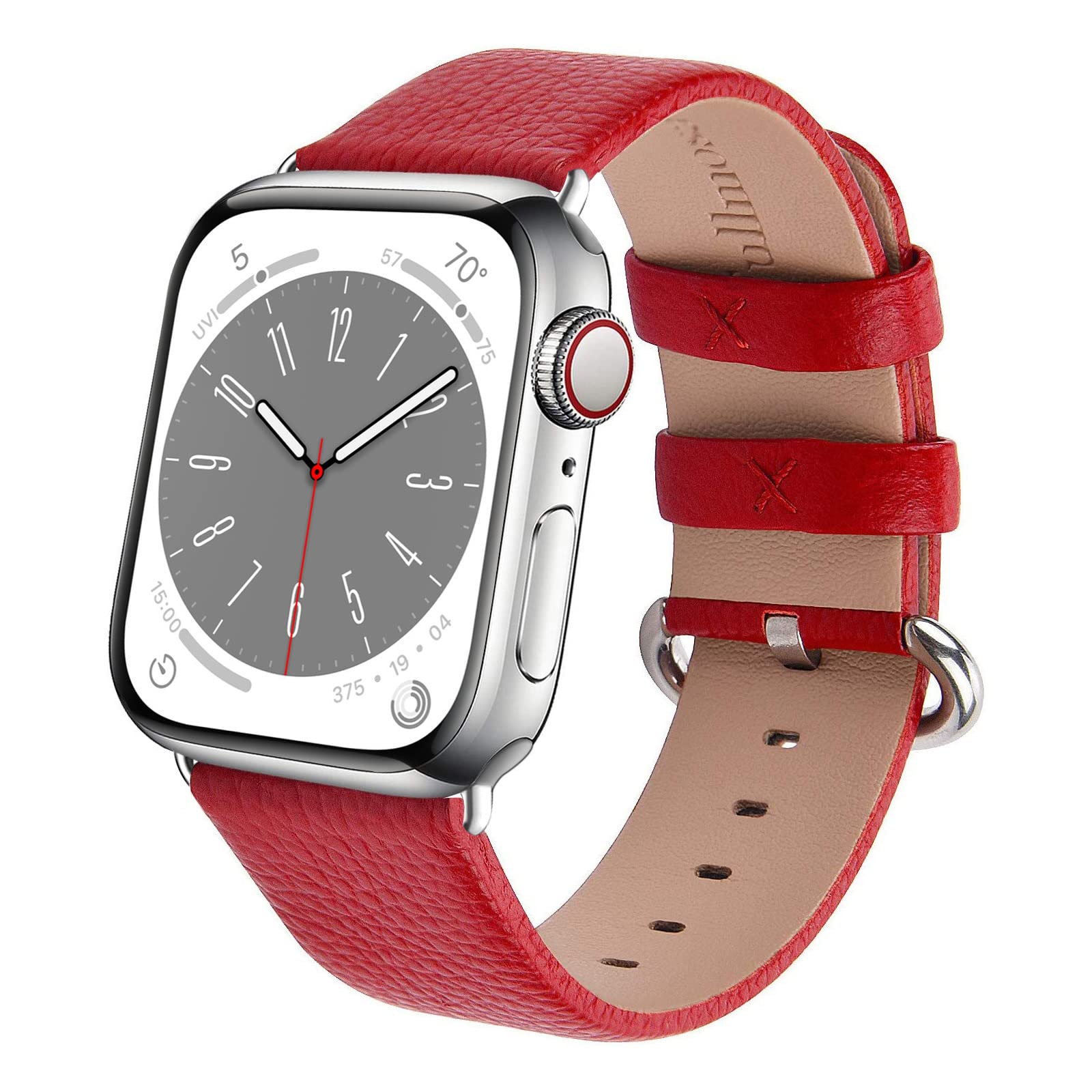 Fullmosa Watch Band Compatible with Leather Apple Watch Band 45mm 44mm 42mm, Top Grain iWatch Band for Series 8/7/6/SE/5/4/3/2/1 for Men Women with Silver Stainless Steel Buckle, Orange