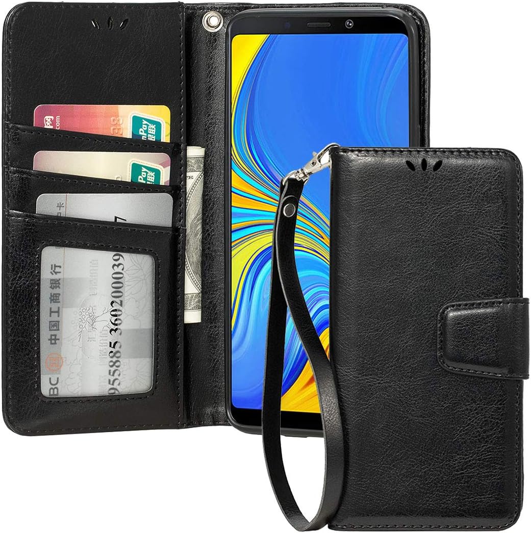 shemax Samsung Galaxy A9 2018 A9s 2018 Case,Samsung A9 Star Pro, Wallet Holder with TPU Grip Bumper for Samsung A9s Hybrid Phone Cover for Samsung A9 2018-Black