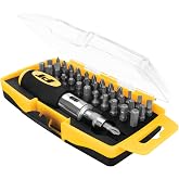 Performance Tool W9159 38-Piece Ratchet Screwdriver Set | Stubby design for hard-to-reach areas. Forward, reverse, and lock positions. Rubber cushion grip handle