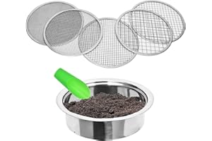 ZHIYUEJING ​​Stainless Steel Soil Sifter for Gardening,Sand Sifter Tool with Interchangeable Mesh Screens(1,3,6,9,12mm) and Scoop Shovel,Soil and Compost Screening Kit​