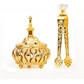 Golden Incense Holder, Frankincense Charcoal Incense Resin Stand, Bakhoor Incense Burner, Ideal for Aromatherapy Yoga Spa, Arabian Vintage Home Christian Church Censer (Golden)