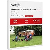 Koala Double Sided Thin Glossy Photo Paper 8.5x11 In 32LB 100 Sheets | Compatible with Inkjet Printer and Dye Ink for Magazin