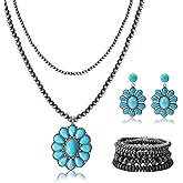 RYPWI 3-piece Boho Jewelry Sets for Women-turquoise Necklace, Retro Earrings, Stackable Bracelets, Western Jewelry for Women-cowboy Style Birthday Party Gift