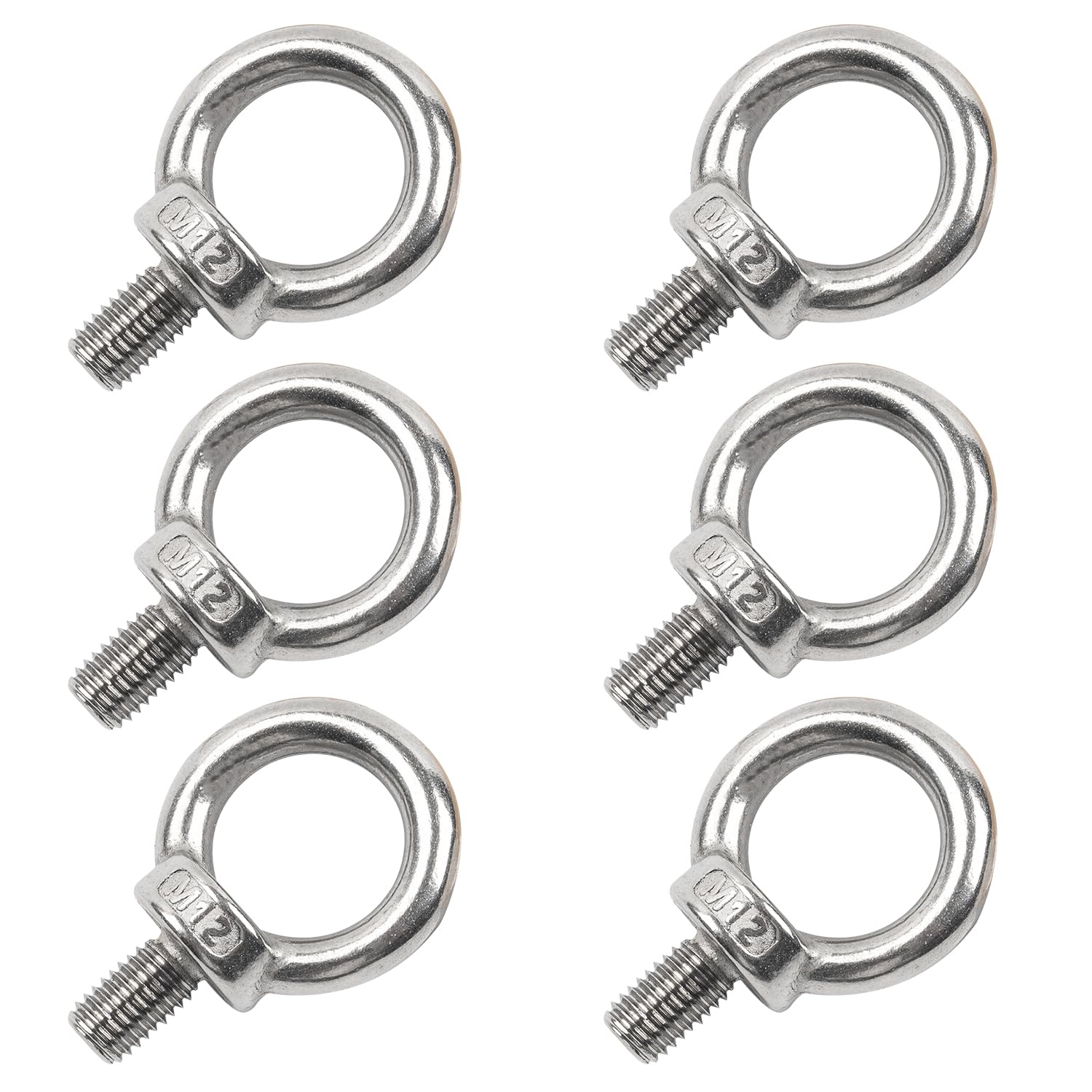 6pcs m12 eye bolt,eye screws 304 stainless steel male thread lifting ring eye bolts,eye bolts heavy duty,for living lifting and various engineering lifting equipment
