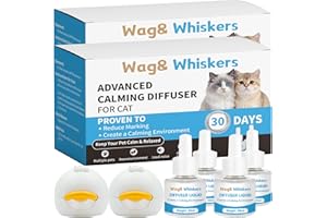 WAG AND WHISKERS Calming Diffuser, Soothe Your Pet's Emotions, Reduce Stress and Anxiety, and Decrease Fighting and Scratching Behaviors, 3-in-1 Kit for Cats (2pc)