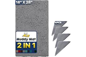 Muddy Mat® Absorbent Microfiber Door Mat Grey 18" x 28" (pack of 1) with Heavy Duty Non-Slip Rug Corner Pad (Pack of 4) - Double-Sided Adhesive Pad for Corners - Ultimate Floor Protection Combo