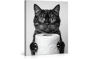 Funny Modern Cat Bathroom Wall Art Print Black and White Cat Poster Picture Animal Wall Decor for Bathroom Washroom 8x10 Canv