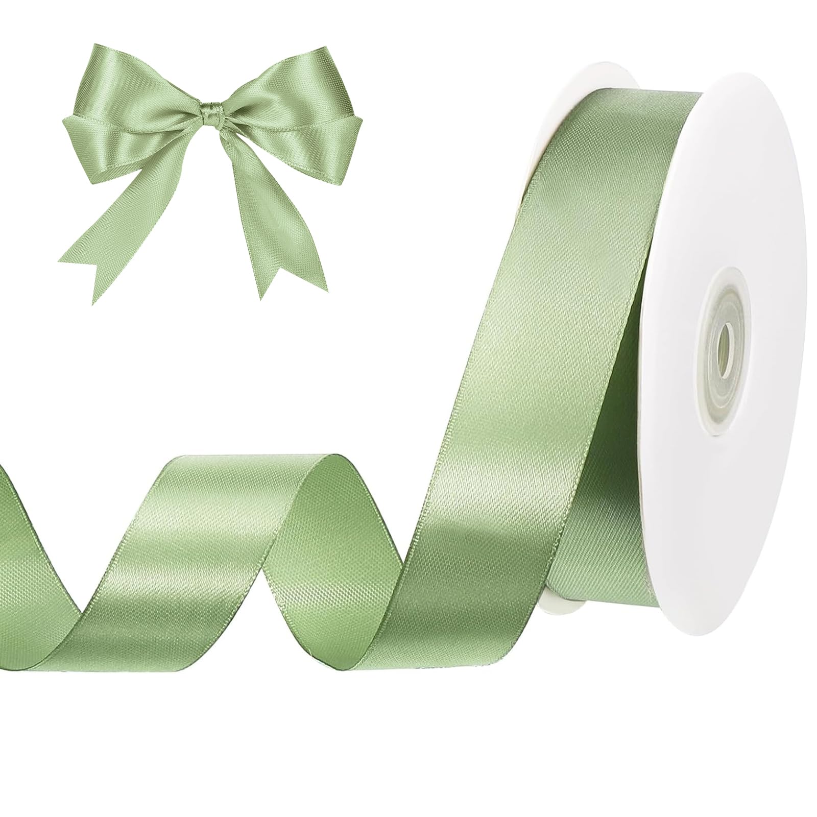 woric Sage Green Satin Ribbon 1 Inch 50 Yards Solid Fabric Light Green Ribbon for Baskets Wedding Gift Wrapping Home Hair Bows Party Decorations