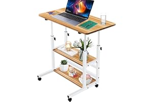 TBXWLRF Mobile Stand Up Desk，Laptop Desks Adjustable Height， Up Table with Wheels Double Layer Storage Computer Workstations.(15.7"x31.4",Oak)