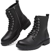 Women’s Combat Boots Lace Up Fall Ankle Booties with Side Zipper Low Heel | Water resistant upper, treaded rubber outsole, easy zip entry, round toe design, daily walking comfort, fall outfit style