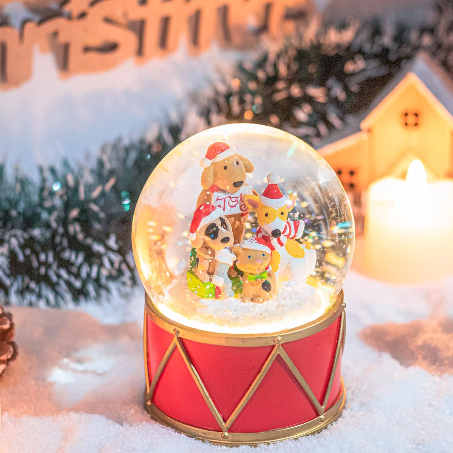 Snow Globes - Vipush Christmas Dog Snow Globe - Kids Musical Snow Globe with Color Changing Led Lights, Christmas Decorations with Music Box Gifts for Girls, Decorations for Christmas & Birthday