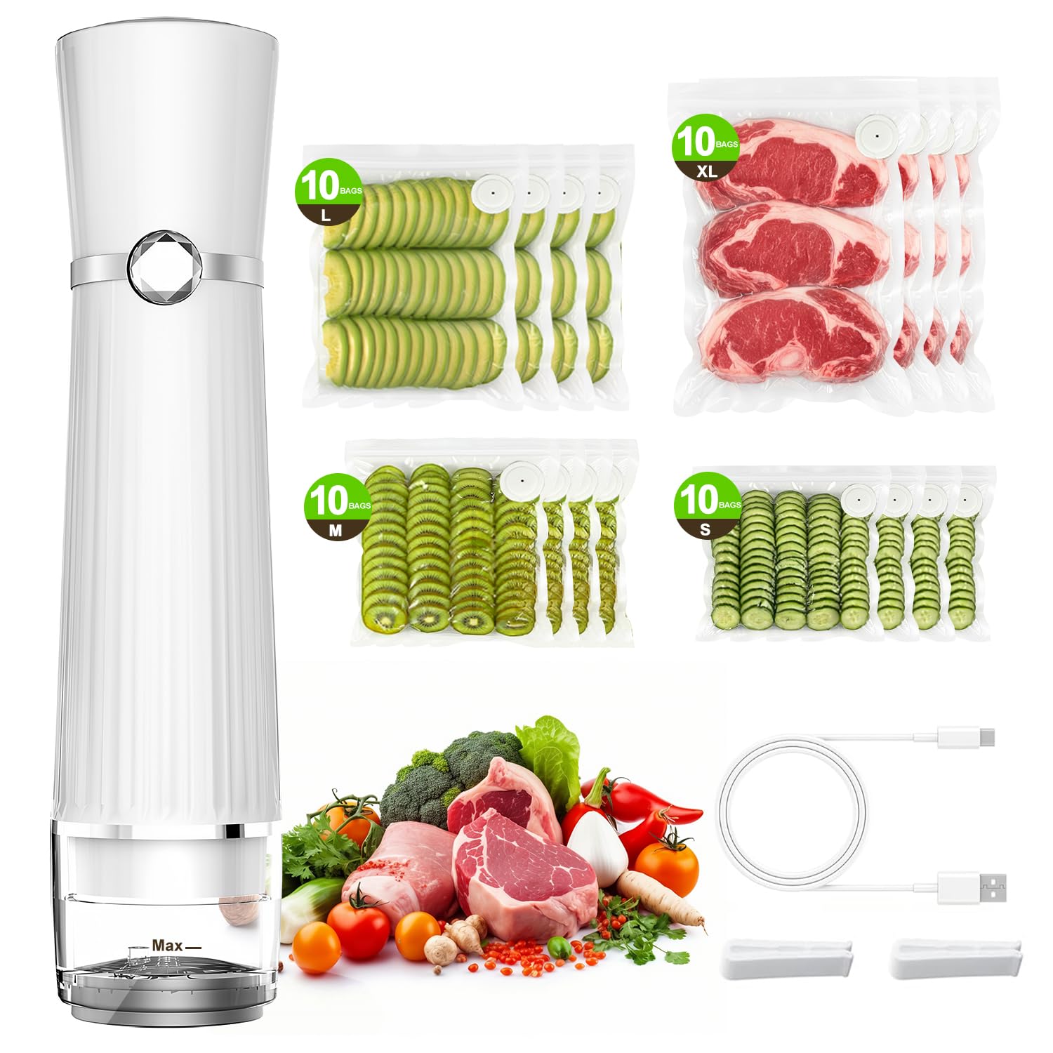 Photo 1 of Vacuum Sealer for Food (Compact Vacuum Sealer Machine + 40 Reusable Vacuum Bags), Handheld Vacuum Food saver for 10X Preservation & Fresh, Powerful 80Kpa Portable Vacuum Sealer With 2 Seal Clips