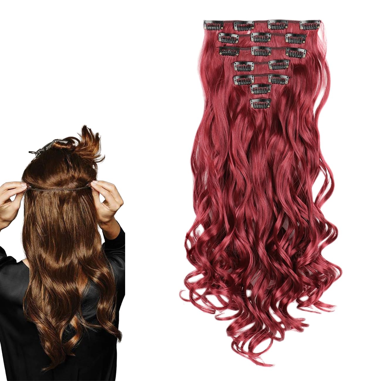 prinfantasy Clip In Extensions Hair Extension Hairpiece Voluminous Wavy Intense Red Hair Extensions, MW101 โ image 1