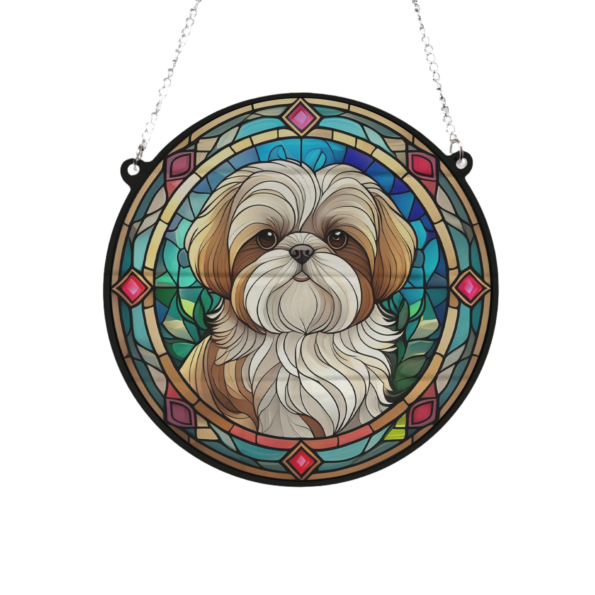 Lhasa Apso Stained Glass Effect Suncatcher Gift for Dog Lovers - 19cm