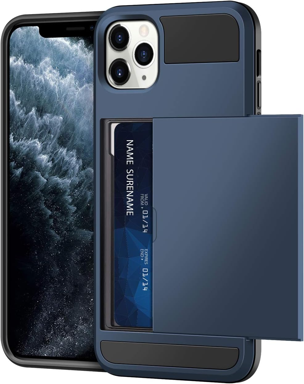Vunake Case for iPhone 11 Pro Case Wallet Case Card Slot Armor Shockproof Case iPhone 11 Pro Card Holder Rubber Bumper Protective Cover Credit Card Case for iPhone 11 Pro 5.8 Inch 2019, Navy Blue