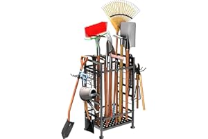 GIOTORENT 3 Tier Garden Tool Organizer, Garage Storage and Organization, Metal Yard Tools Storage up to 78 Tools, Heavy Duty Garden Tool Organizer for Garage, Yard, Patio, Shed, Indoors and Outdoors, Black