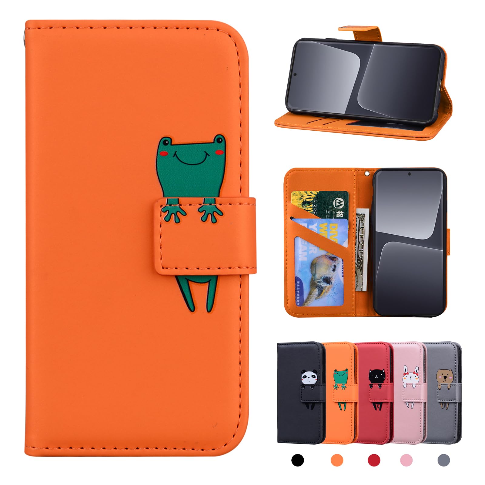 Rostsant Xiaomi 13 Pro 5G Case Cover Skin Feel PU Leather Case Xiaomi 13 Pro 5G Magnetic Closure Protective Wallet Flip Cover Stand Protective Case for Xiaomi 13 Pro 5G - Orange Frog — image 1